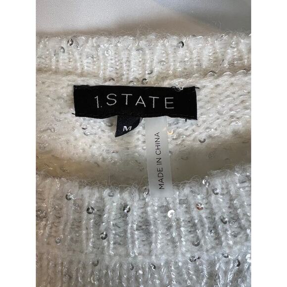 Women's 1. State Antique White Sequin Long Sleeve Pullover Sweater Sz M - Picture 3 of 6